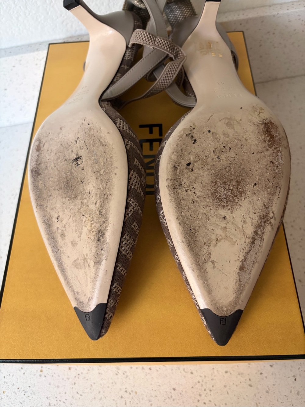 Fendi Colibri Taupe Monogram Pointed Slingback Heels - Picture 10 of 16
